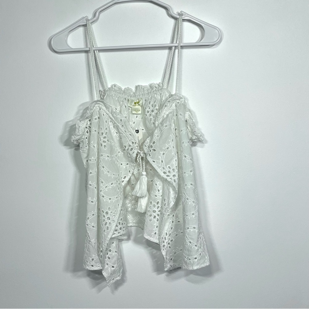 Maeve Anthropologie White Eyelet Lace Tie Front Layer Coverup Top Shirt OS - Picture 4 of 7